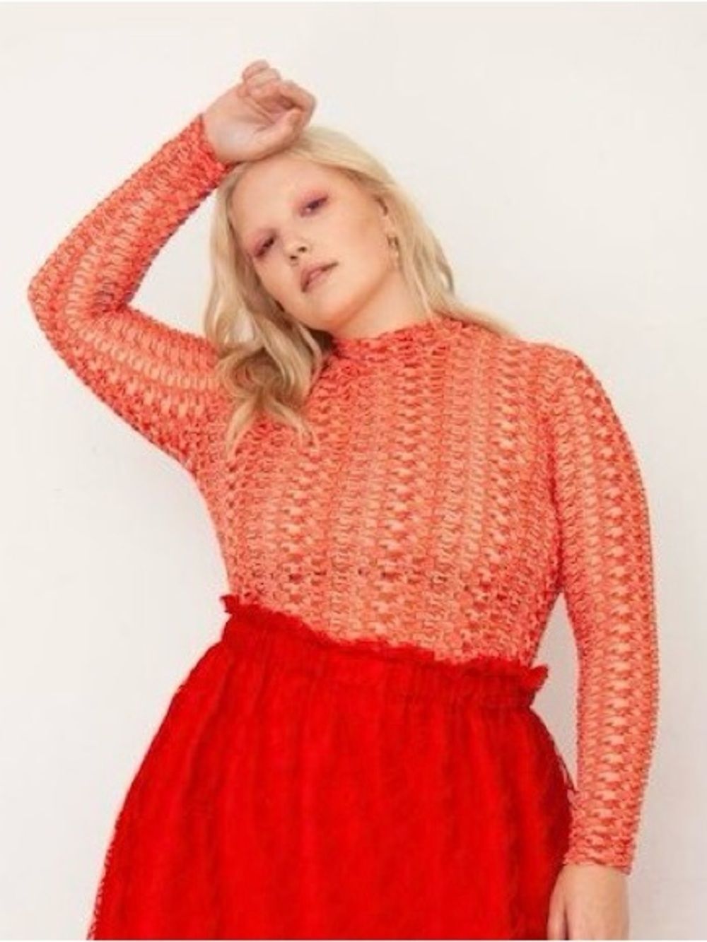 Tamara Malas Knit Normandie Mock Neck Top – Red Openwork Texture – 14/16